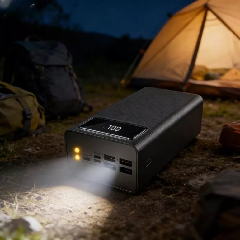 POWERBANK 50000MAH POWER BANK 4XUSB USB-C GALINGAS TURBO ĮKROVIMAS SU ŽIBINTUVĖLIU