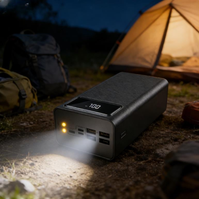 POWERBANK 50000MAH POWER BANK 4XUSB USB-C GALINGAS TURBO ĮKROVIMAS SU ŽIBINTUVĖLIU