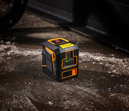 Tikslus žalias kryžminis lazerinis nivelyras su švytuoklės fiksatoriumi DEKO