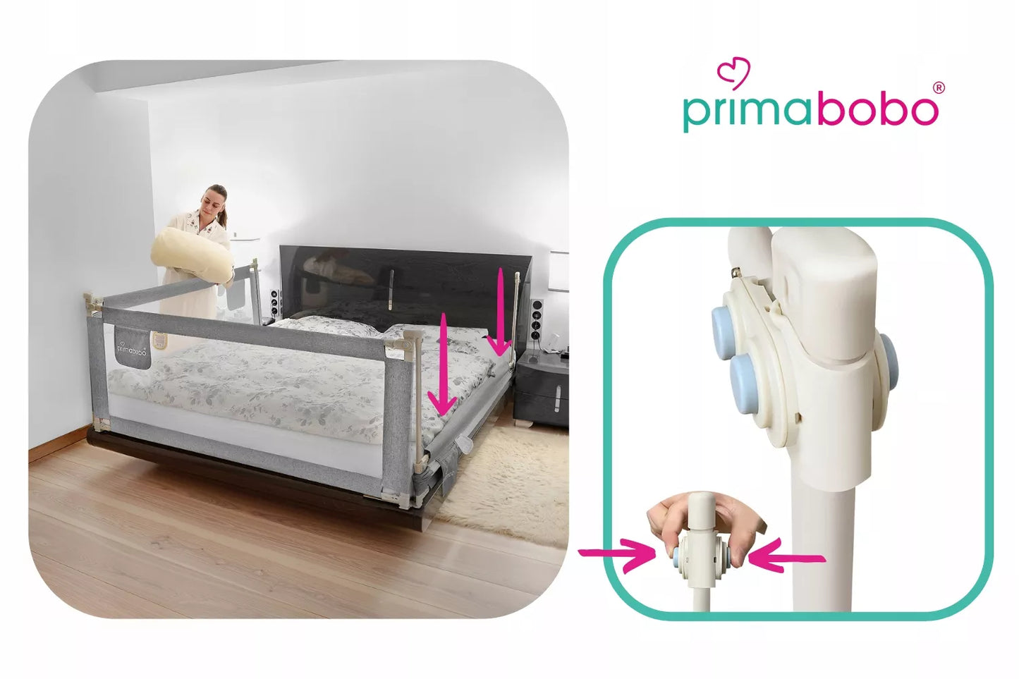 PRIMABOBO Classic 160cm aukšta pilkoji lovytės apsauginė tvorelė vaikams