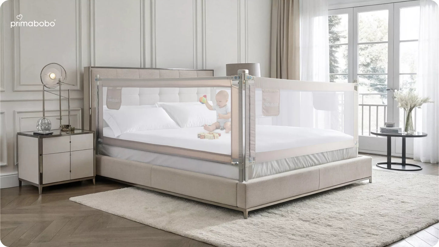 PRIMABOBO CLASSIC 180cm apsauginis lovos barjeras vaikams, aukštas, smėlio spalvos