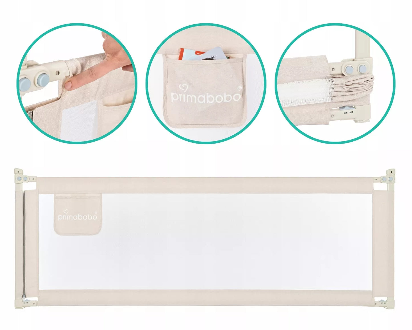 PRIMABOBO CLASSIC 180cm apsauginis lovos barjeras vaikams, aukštas, smėlio spalvos