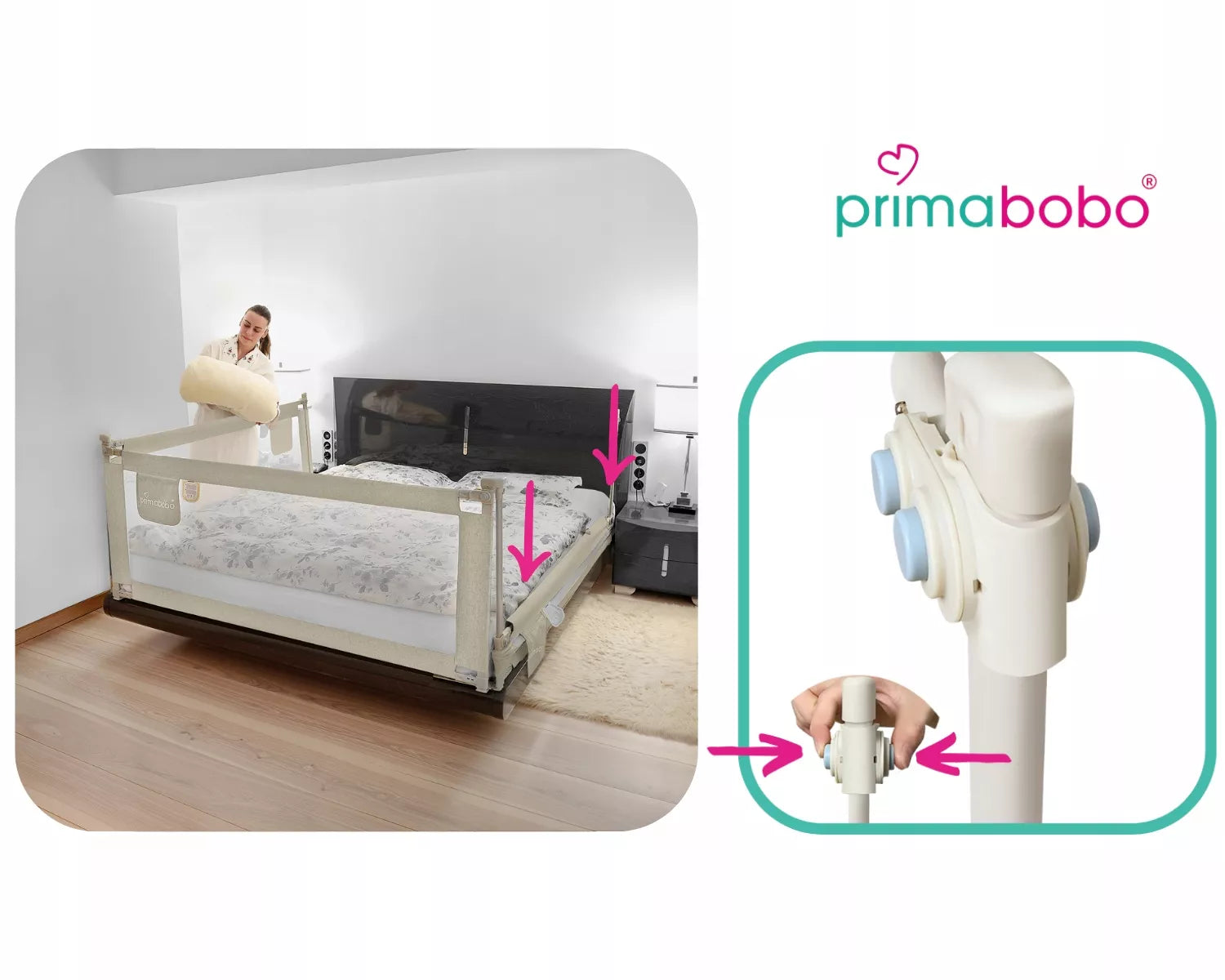 PRIMABOBO CLASSIC 180cm apsauginis lovos barjeras vaikams, aukštas, smėlio spalvos
