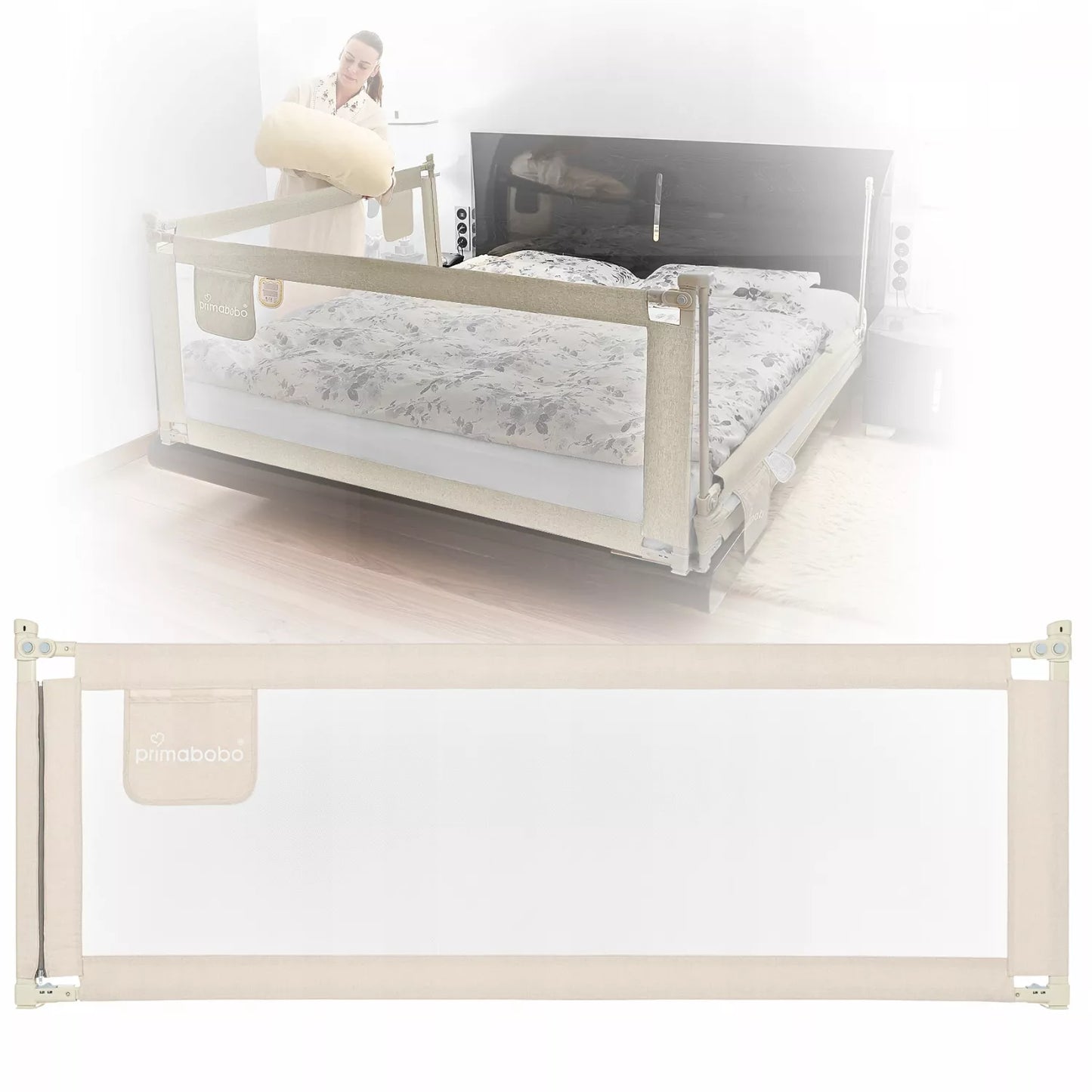 PRIMABOBO CLASSIC 180cm apsauginis lovos barjeras vaikams, aukštas, smėlio spalvos