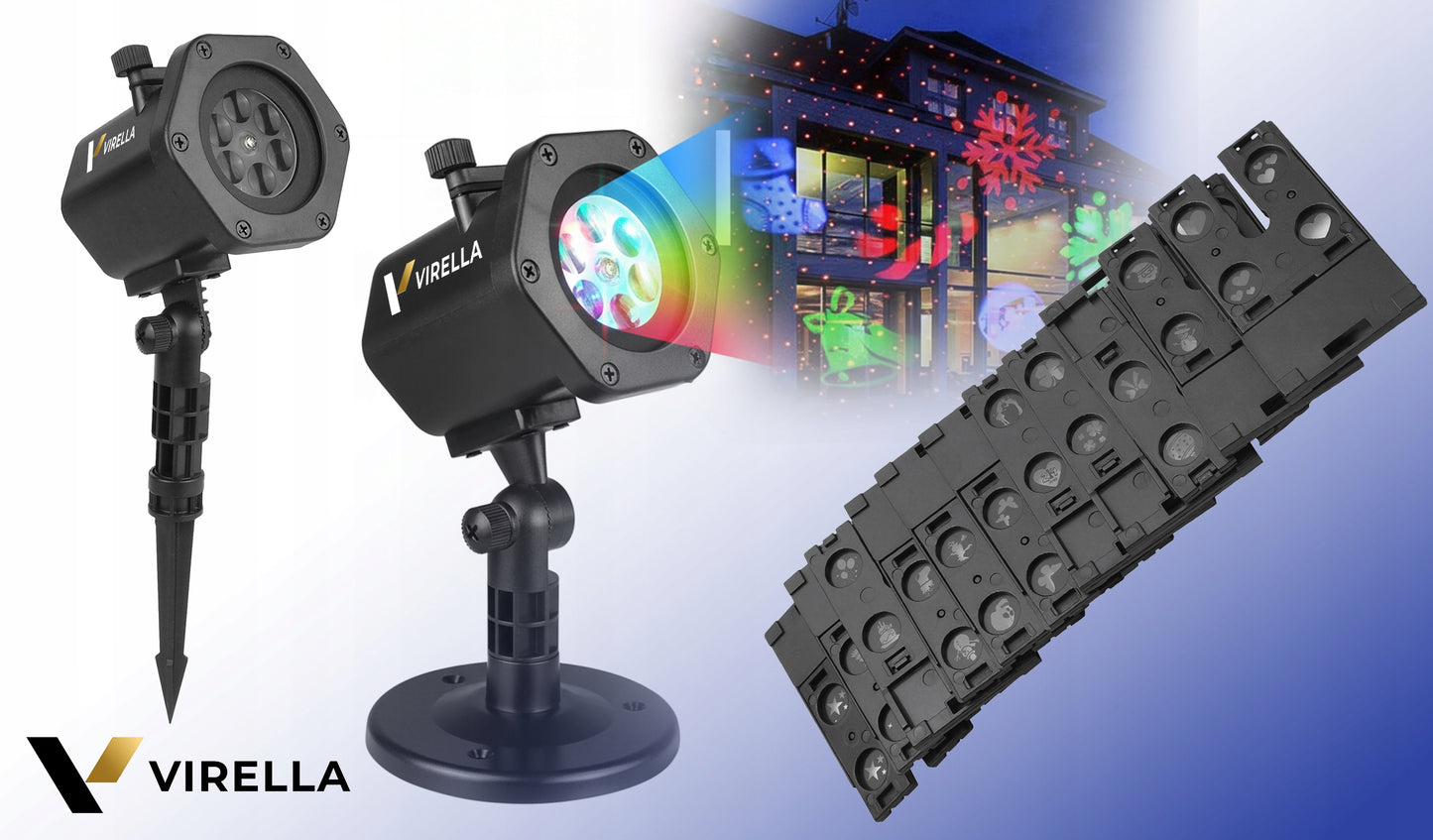 LAUKO KALĖDINIS LAZERINIS PROŽEKTORIUS ANT NAMŲ 12 KORTELIŲ 48 RAŠTAI