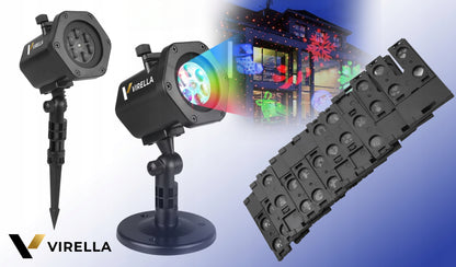 LAUKO KALĖDINIS LAZERINIS PROŽEKTORIUS ANT NAMŲ 12 KORTELIŲ 48 RAŠTAI