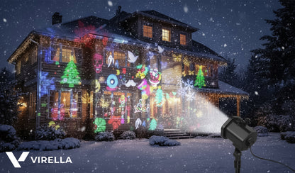 LAUKO KALĖDINIS LAZERINIS PROŽEKTORIUS ANT NAMŲ 12 KORTELIŲ 48 RAŠTAI