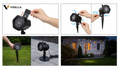 LAUKO KALĖDINIS LAZERINIS PROŽEKTORIUS ANT NAMŲ 12 KORTELIŲ 48 RAŠTAI