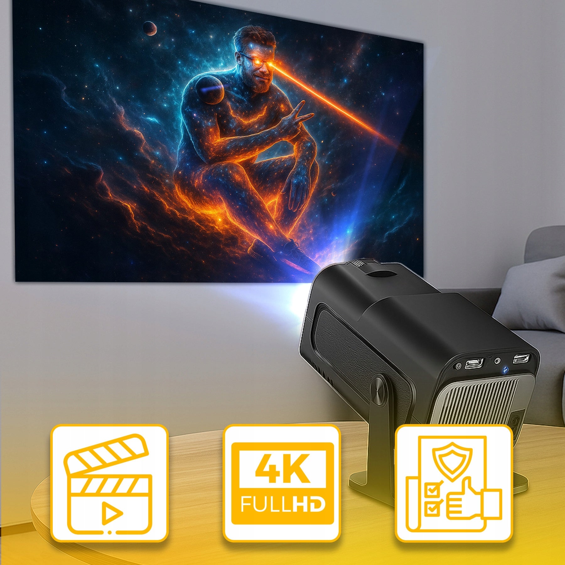 PROJEKTORIUS MINI 4K ANDROID LED WIFI NEŠIOJAMASIS FULL HD HY320 USB JACK
