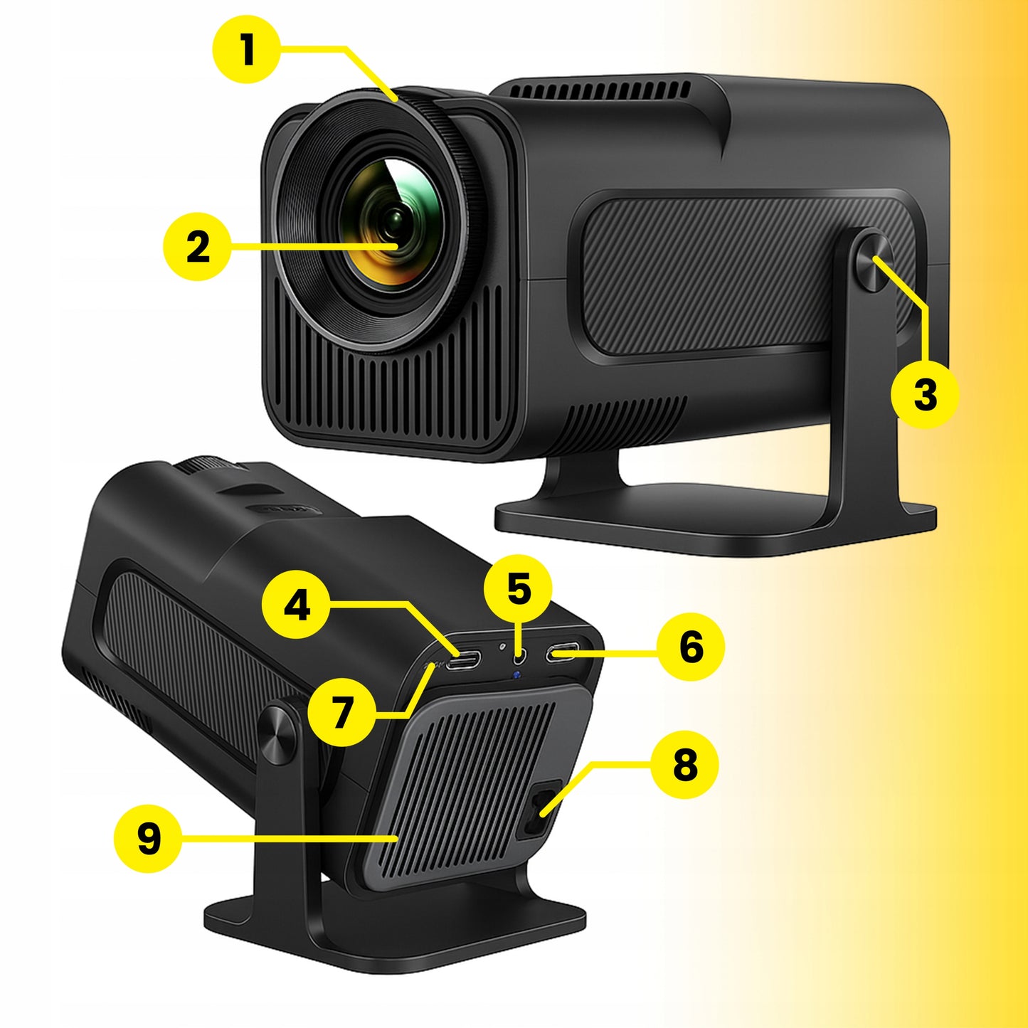 PROJEKTORIUS MINI 4K ANDROID LED WIFI NEŠIOJAMASIS FULL HD HY320 USB JACK