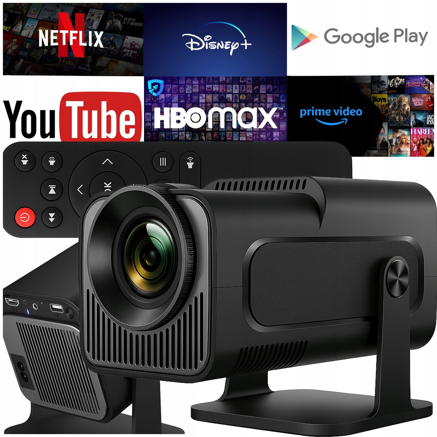 PROJEKTORIUS MINI 4K ANDROID LED WIFI NEŠIOJAMASIS FULL HD HY320 USB JACK