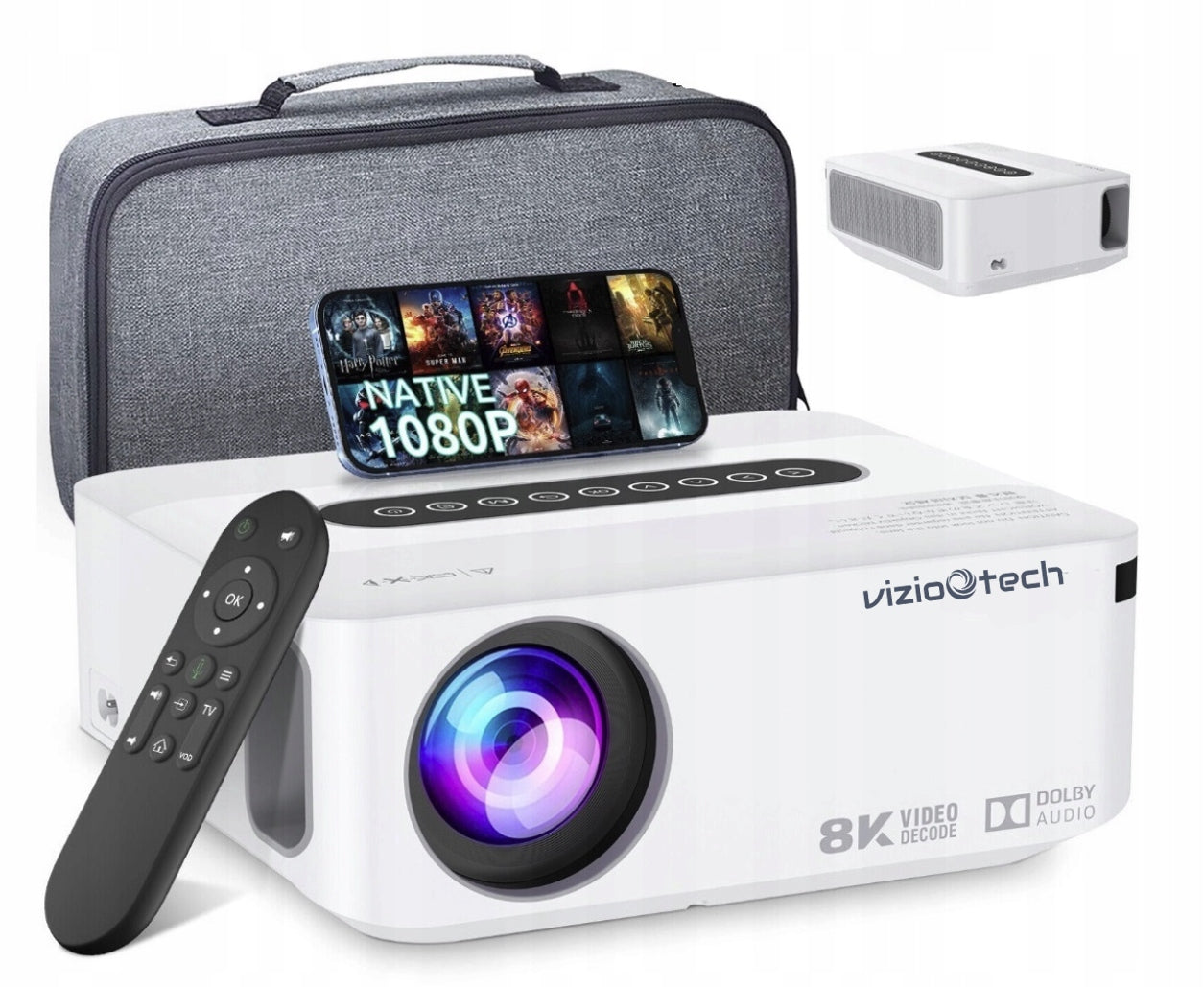 PROJEKTORIUS ANDROID TV WIFI FHD 4K PORTABLE 12000 lm VIZIO X1 Naujiena