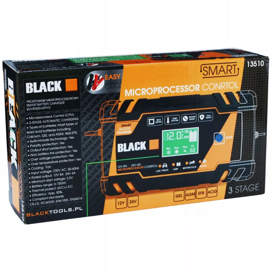 AUTOMATINIS AKUMULIATORIŲ ĮKROVIKLIS SU REMONTO FUNKCIJA, SKIRTAS 12V 24V AKUMULIATORIAMS 8A.