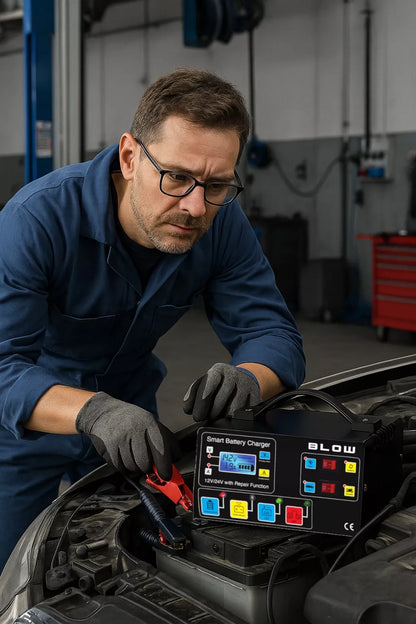 AUTOMATINIS AKUMULIATORIŲ KROVIKLIS SU JŲ TAIISYMO FUNKCIJA 12V 24V