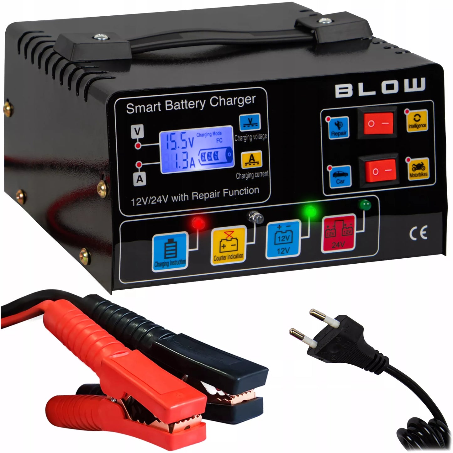 AUTOMATINIS AKUMULIATORIŲ KROVIKLIS SU JŲ TAIISYMO FUNKCIJA 12V 24V