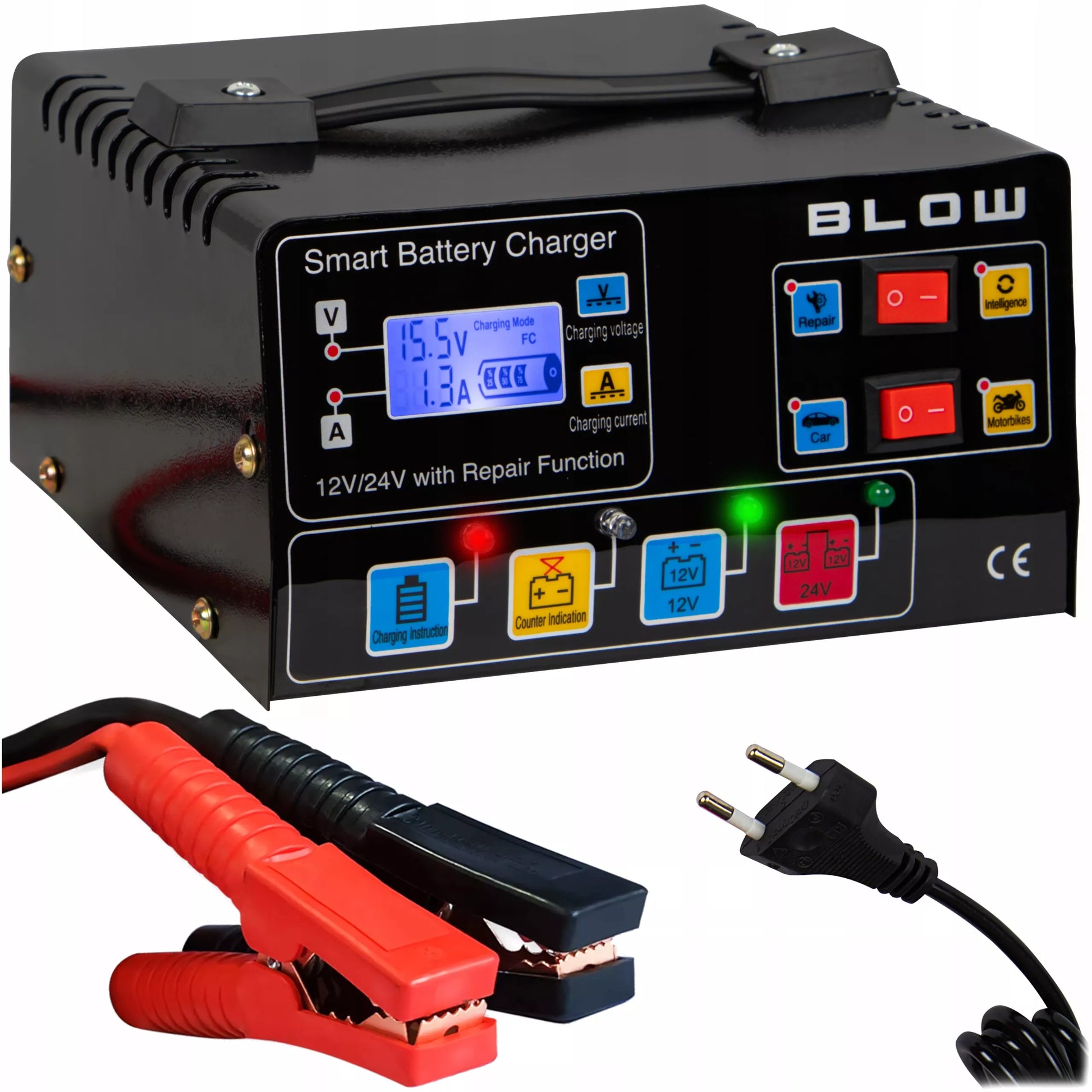 AUTOMATINIS AKUMULIATORIŲ KROVIKLIS SU JŲ TAIISYMO FUNKCIJA 12V 24V