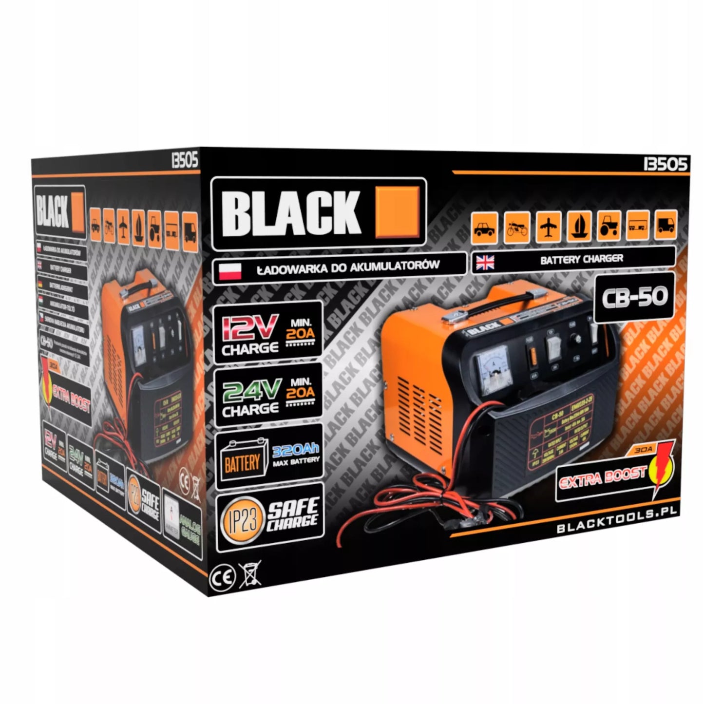 Automobilinis akumuliatorių įkroviklis 12v 24v GZL-50 BLACK NAUJAS DIZAINAS BL.