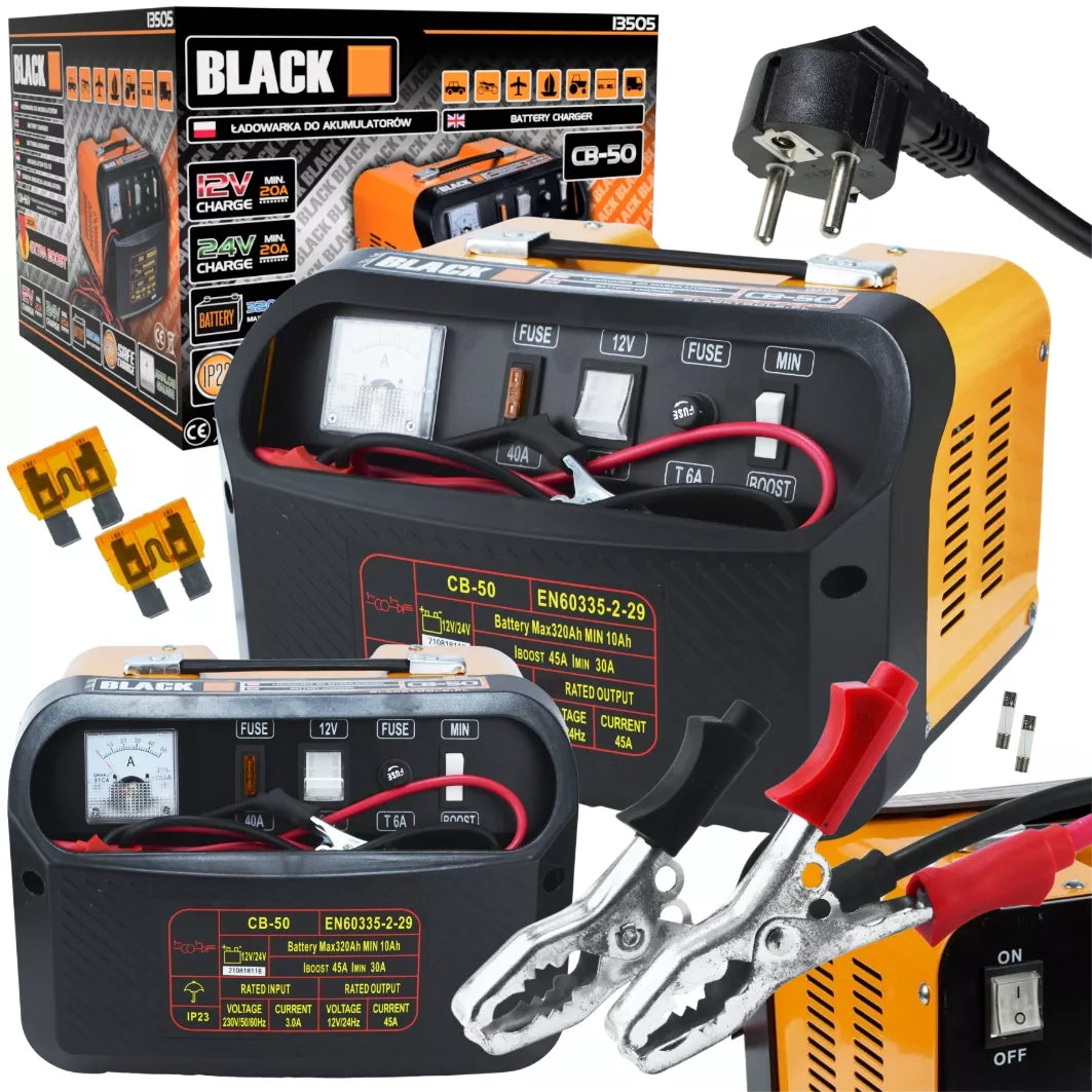 Automobilinis akumuliatorių įkroviklis 12v 24v GZL-50 BLACK NAUJAS DIZAINAS BL.