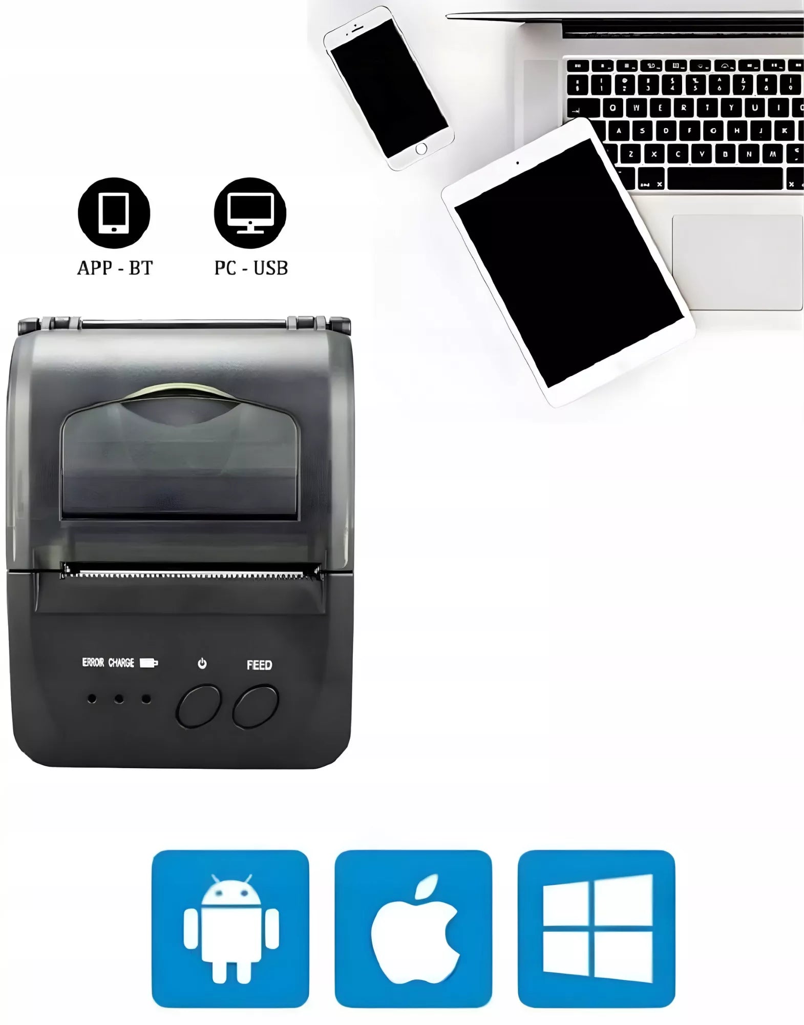 NEŠIOJAMAS MINI TERMINIS SPAUSDINTUVAS MOBILUS BLUETOOTH SĄSKAITOMS USB