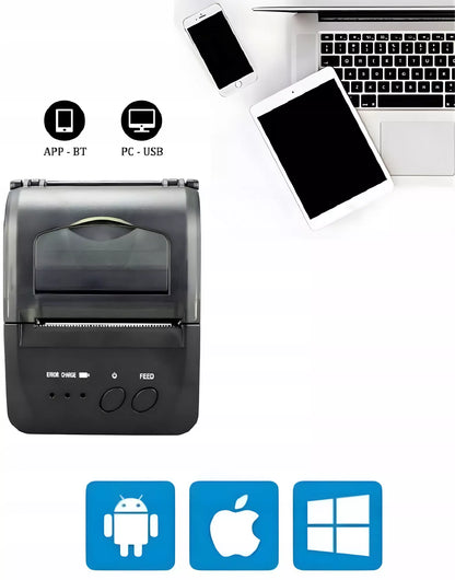 NEŠIOJAMAS MINI TERMINIS SPAUSDINTUVAS MOBILUS BLUETOOTH SĄSKAITOMS USB