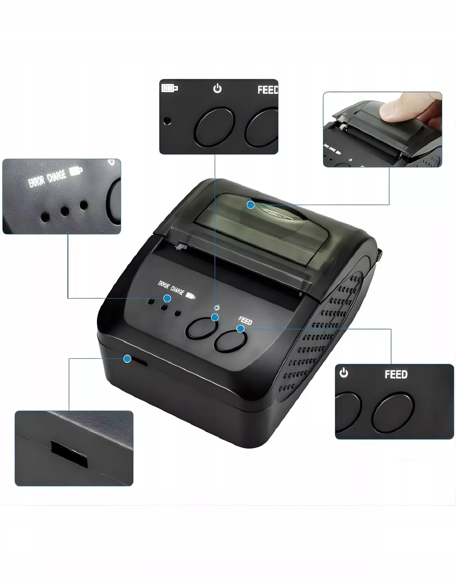 NEŠIOJAMAS MINI TERMINIS SPAUSDINTUVAS MOBILUS BLUETOOTH SĄSKAITOMS USB