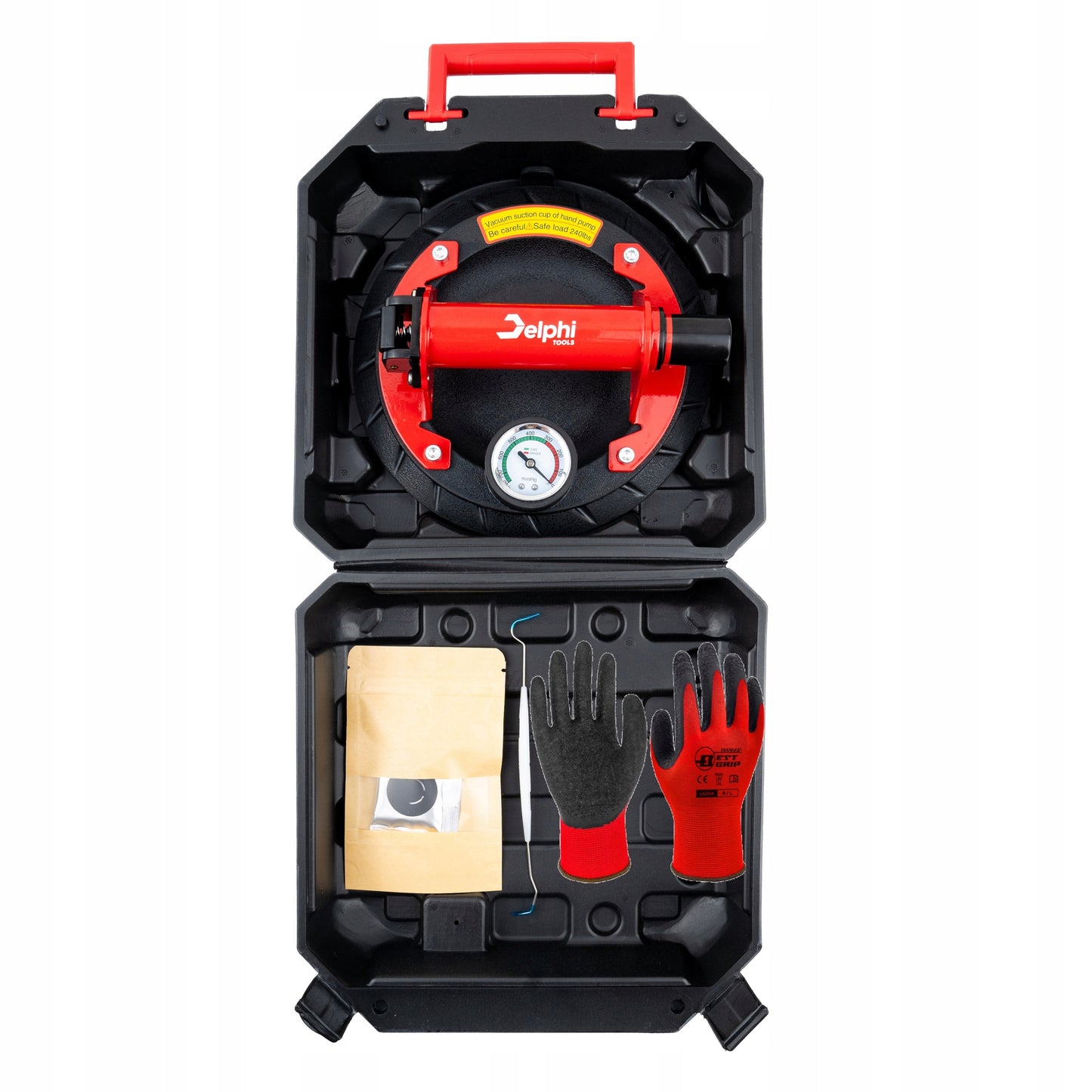 Vakuuminis siurbtukas plytelėms su pompa ir manometru, rankena stiklui, glazūrai PRO