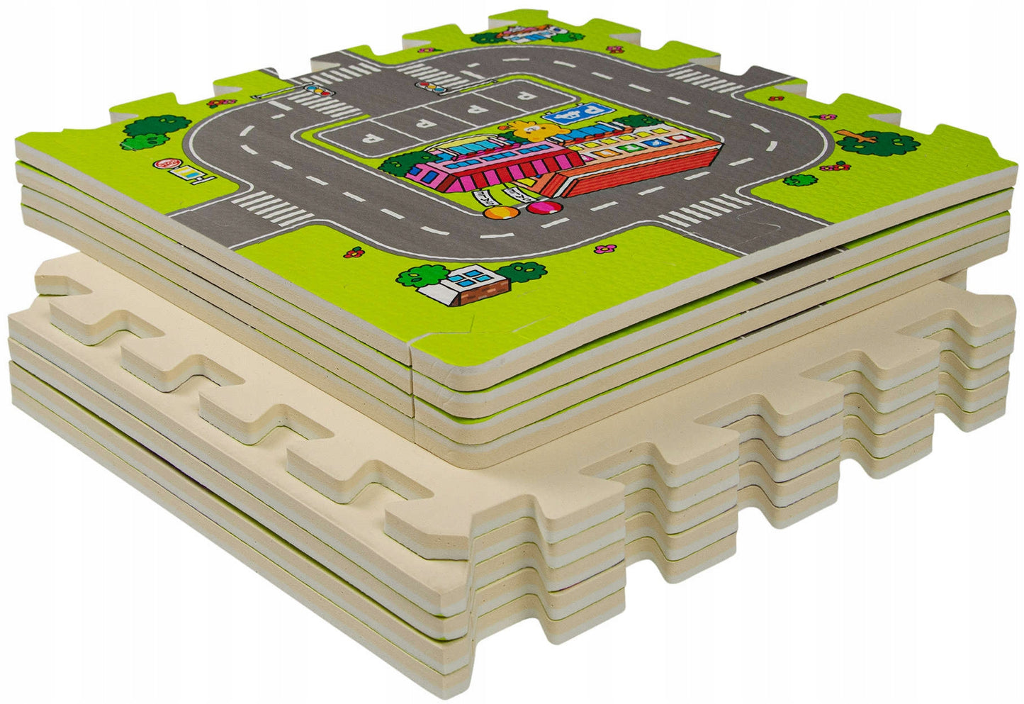 Dėlionės putplasčio edukacinis kilimėlis: miestas, gatvės, keliai