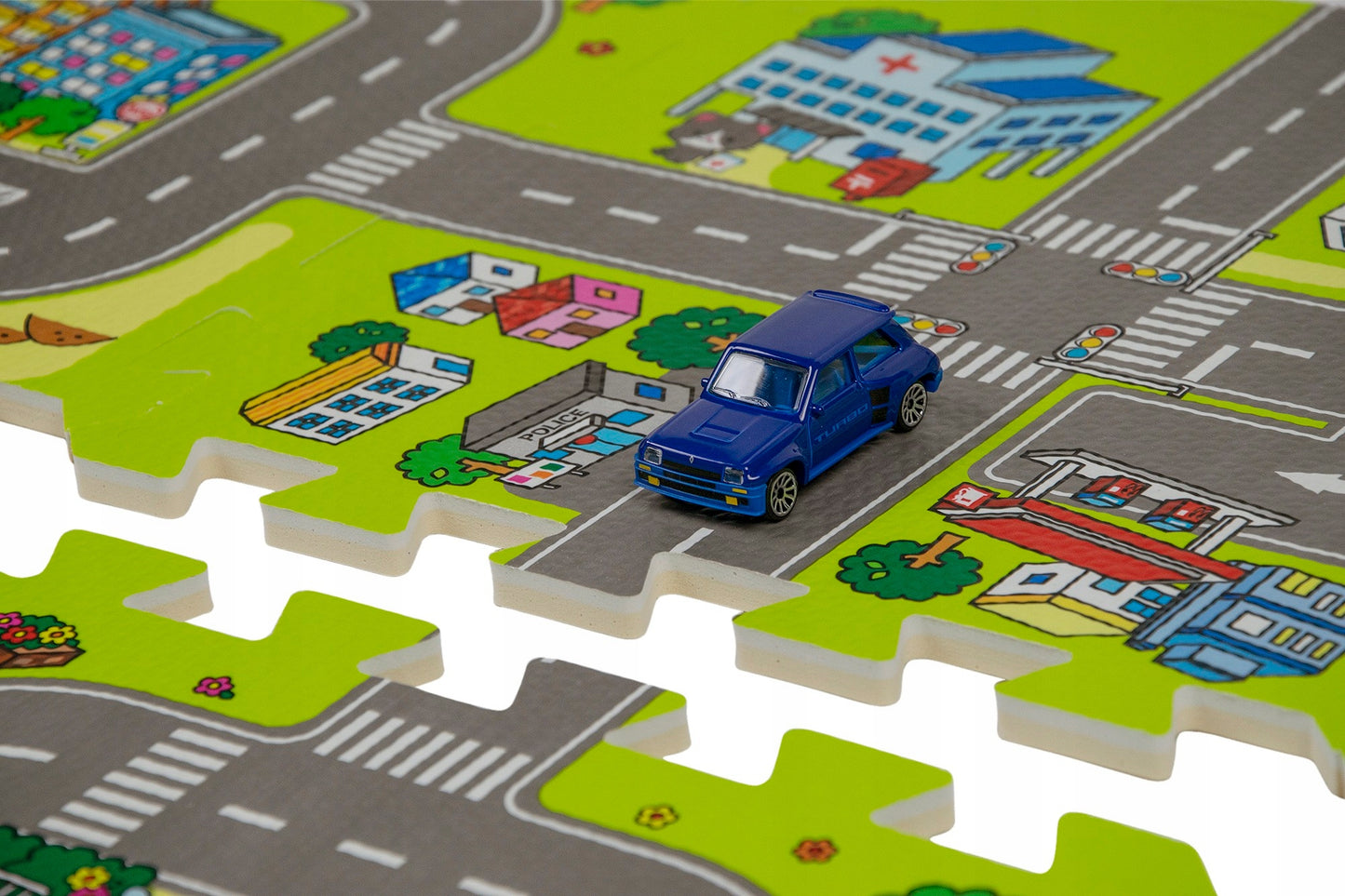 Dėlionės putplasčio edukacinis kilimėlis: miestas, gatvės, keliai