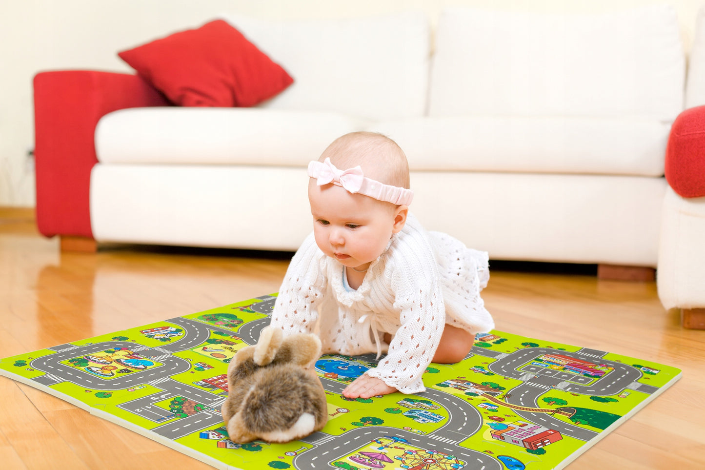 Dėlionės putplasčio edukacinis kilimėlis: miestas, gatvės, keliai