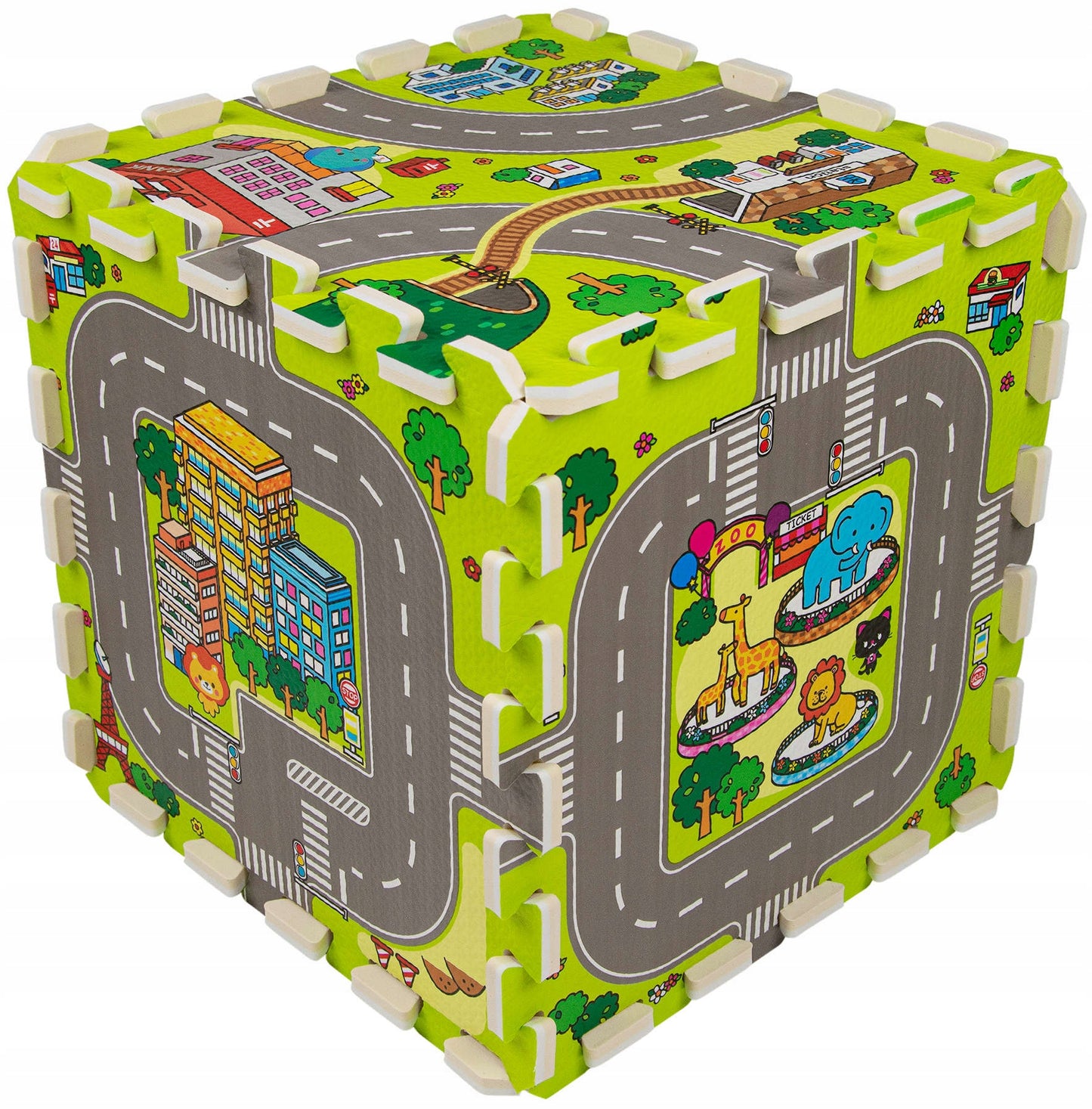 Dėlionės putplasčio edukacinis kilimėlis: miestas, gatvės, keliai