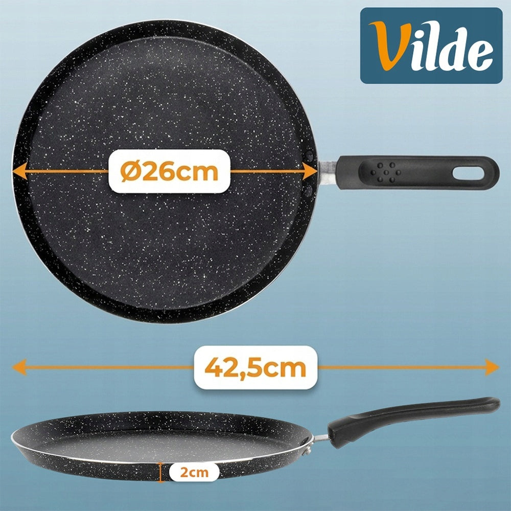 Granitinė keptuvė blynams, omletams, plokščiukams, žema, plokščia, 26 cm