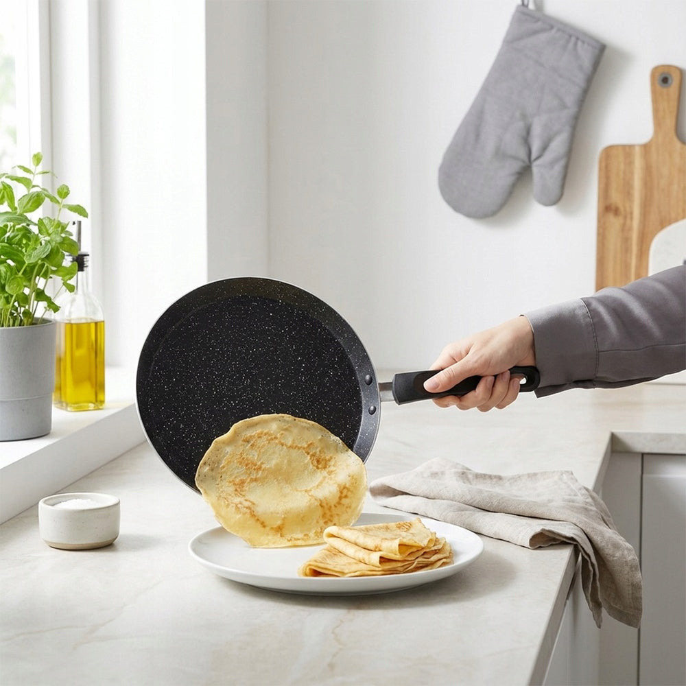 Granitinė keptuvė blynams, omletams, plokščiukams, žema, plokščia, 26 cm