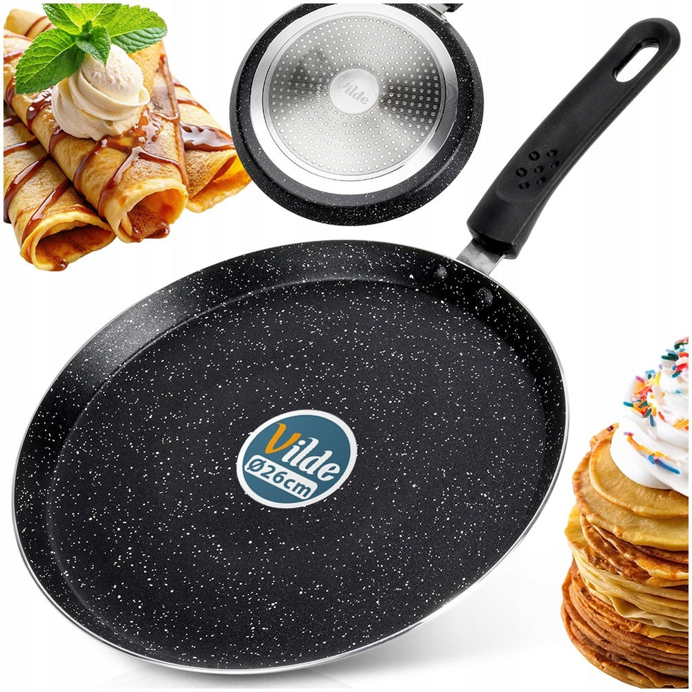 Granitinė keptuvė blynams, omletams, plokščiukams, žema, plokščia, 26 cm