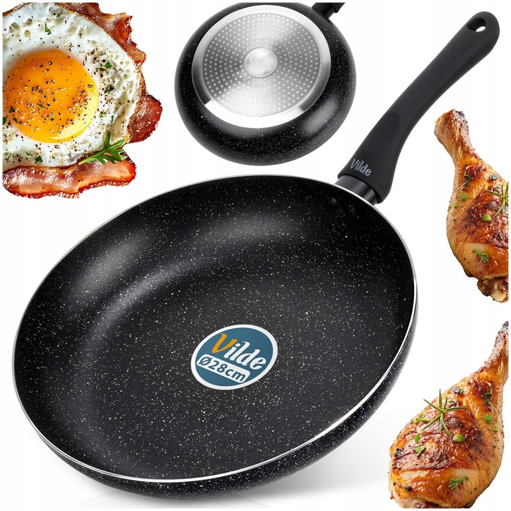 GRANITINĖ keptuvė kepimui, troškiniams BLACK LINE 28 cm dujinėms, indukcinėms viryklėms