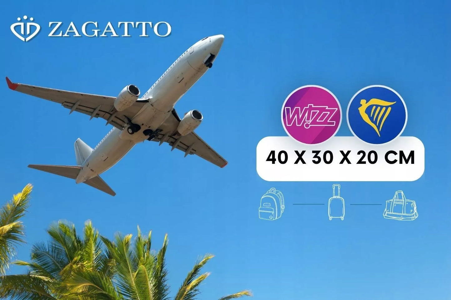 Lėktuvo kuprinė RYANAIR 40x30x20, rankinis bagažas, kelioninė ZAGATTO
