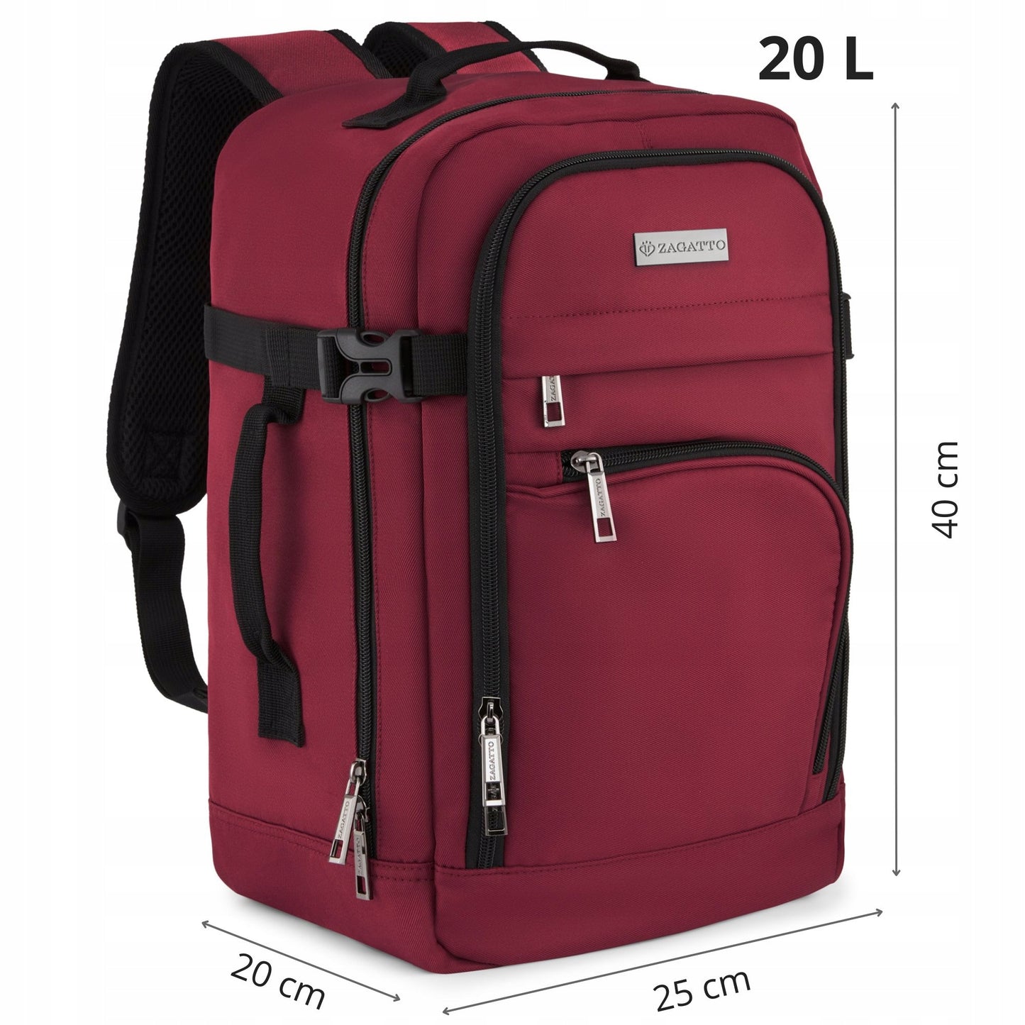 Kelioninis krepšys 40x20x25 lėktuvui, lengvas rankinis bagažas, bordo spalvos ZAGATTO