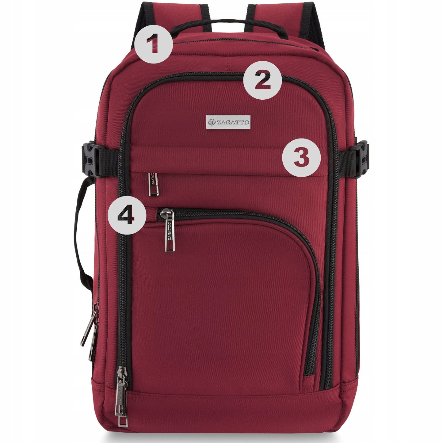 Kelioninis krepšys 40x20x25 lėktuvui, lengvas rankinis bagažas, bordo spalvos ZAGATTO