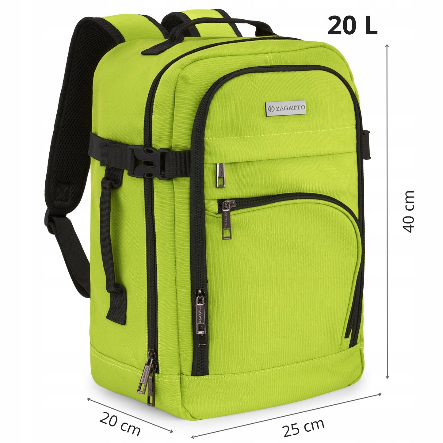 Kelioninė kuprinė 40x20x25 skraidymui, lengvas rankinis bagažas, žalia ZAGATTO