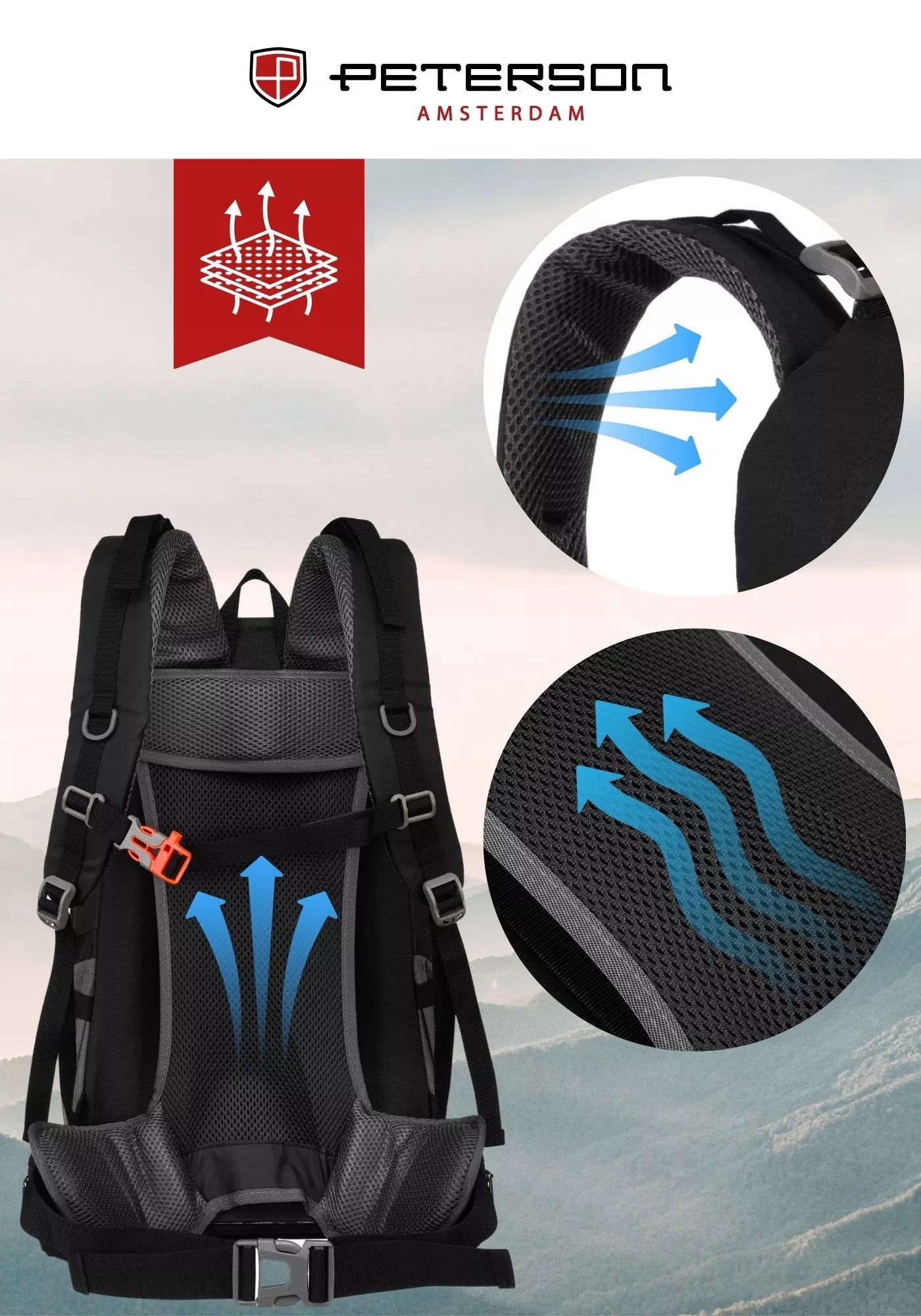 40L PETERSON trekking kuprinė, sportinė, turistinė, kalnų, su uždangalu