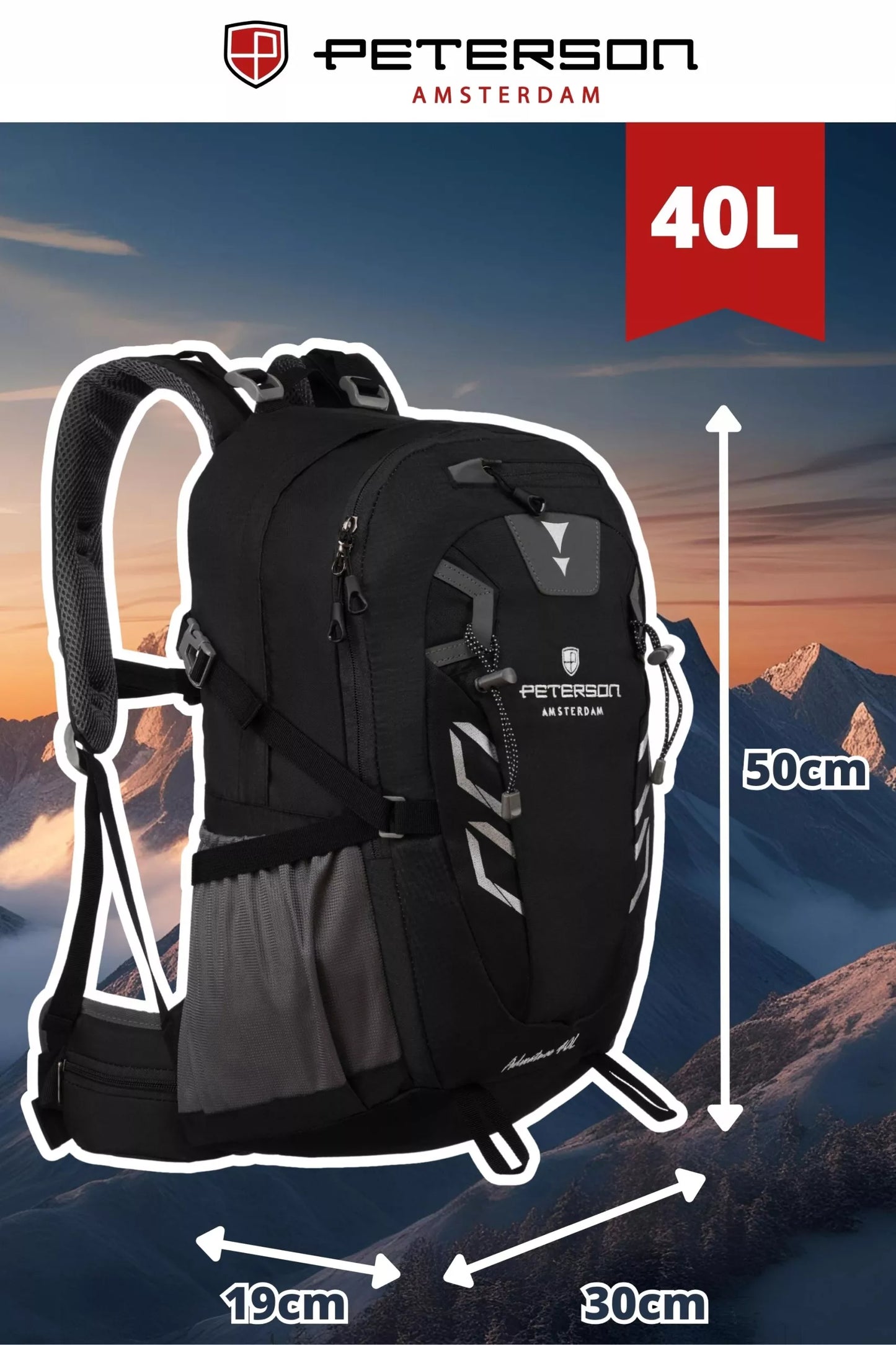 40L PETERSON trekking kuprinė, sportinė, turistinė, kalnų, su uždangalu