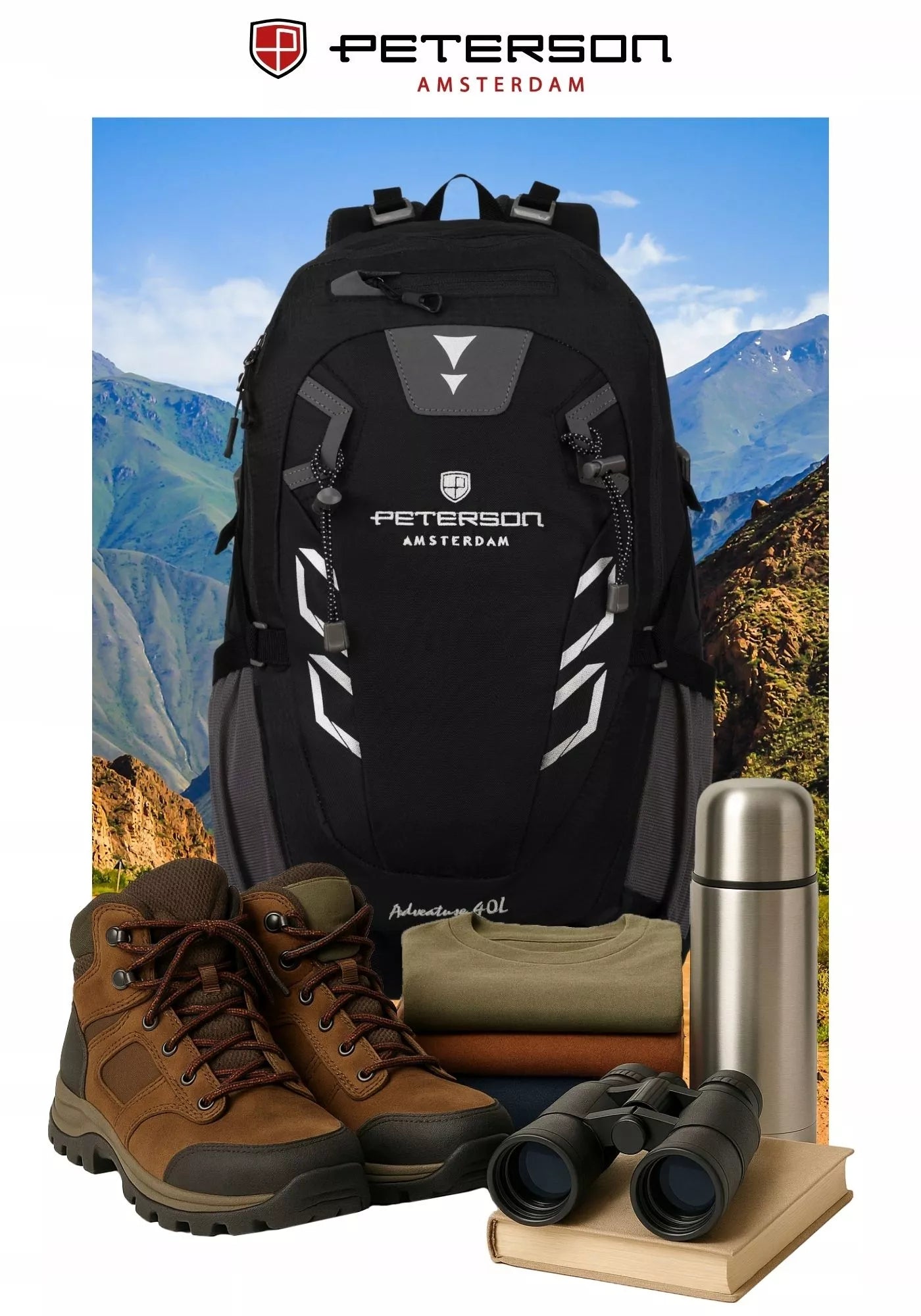 40L PETERSON trekking kuprinė, sportinė, turistinė, kalnų, su uždangalu