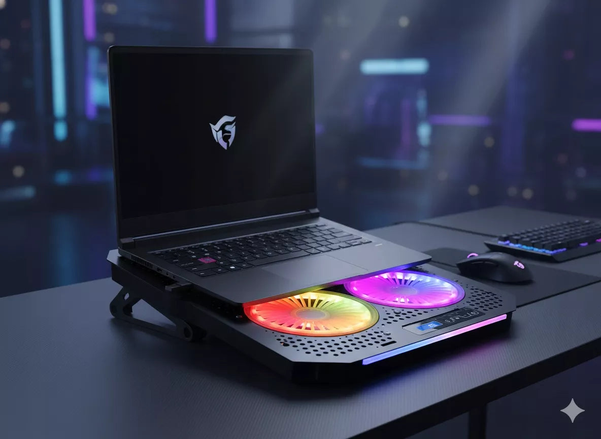 Nešiojamo kompiuterio aušinimo pultas MODECOM CF18 15,6" - 17,3" su dviem RGB ventiliatoriais