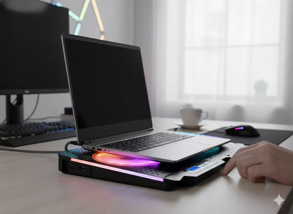 Nešiojamo kompiuterio aušinimo pultas MODECOM CF18 15,6" - 17,3" su dviem RGB ventiliatoriais