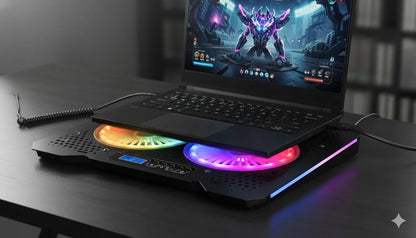 Nešiojamo kompiuterio aušinimo pultas MODECOM CF18 15,6" - 17,3" su dviem RGB ventiliatoriais