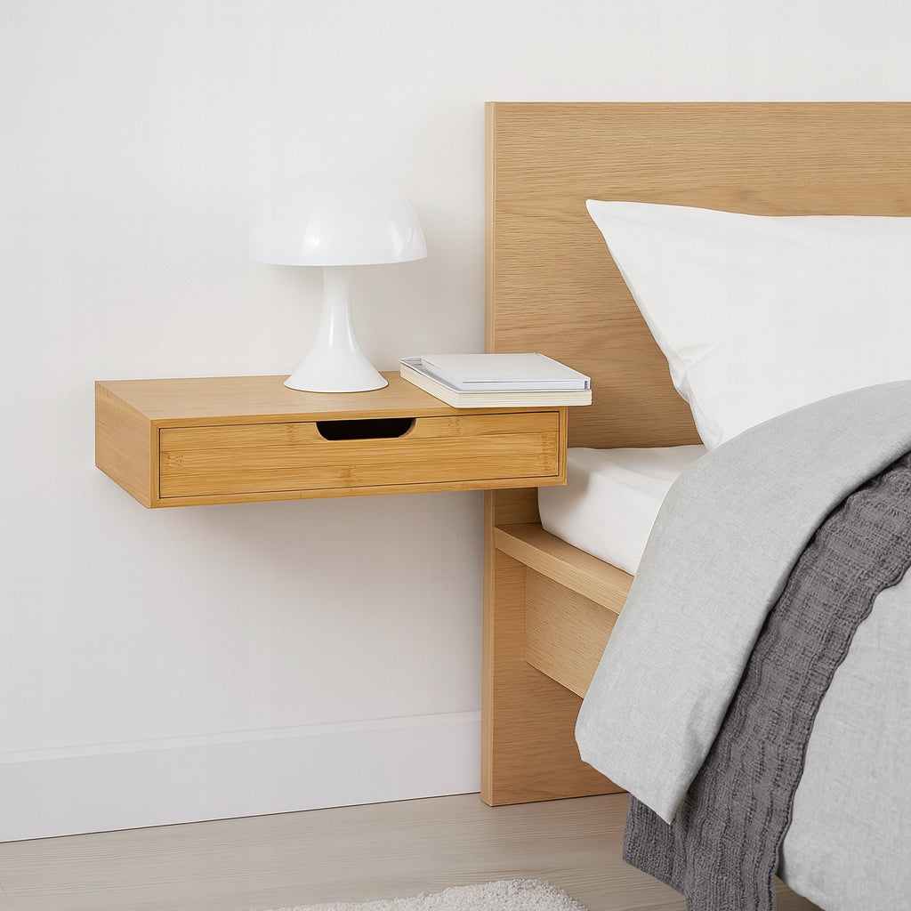 Sieninė lentyna Naktinė spintelė su stalčiumi Bambukinė 40x24x8 cm
