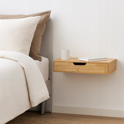 Sieninė lentyna Naktinė spintelė su stalčiumi Bambukinė 40x24x8 cm