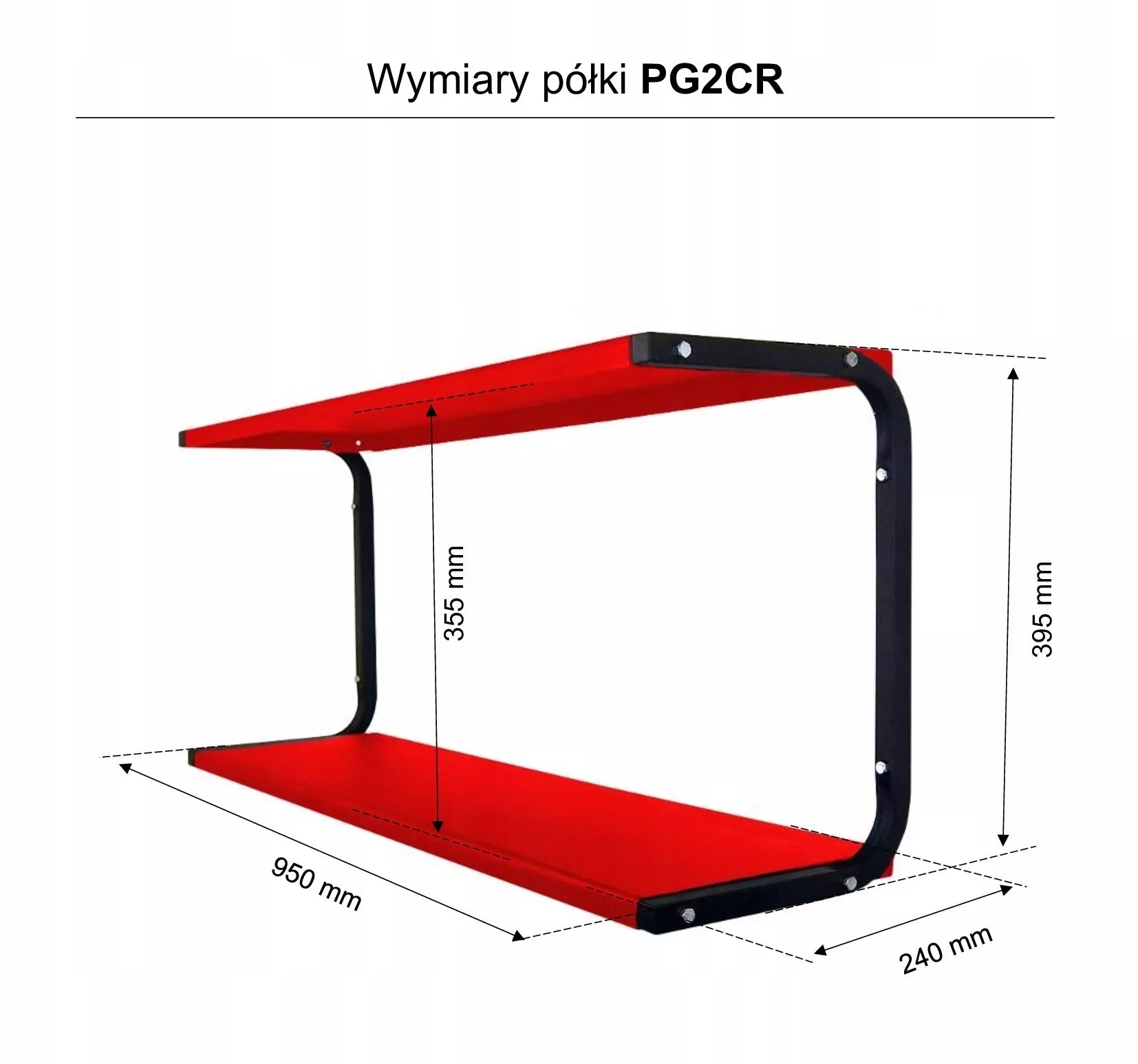 Metalinė sieninė lentyna 95 cm dviguba PG2CR dirbtuvėms, loftui, garažui