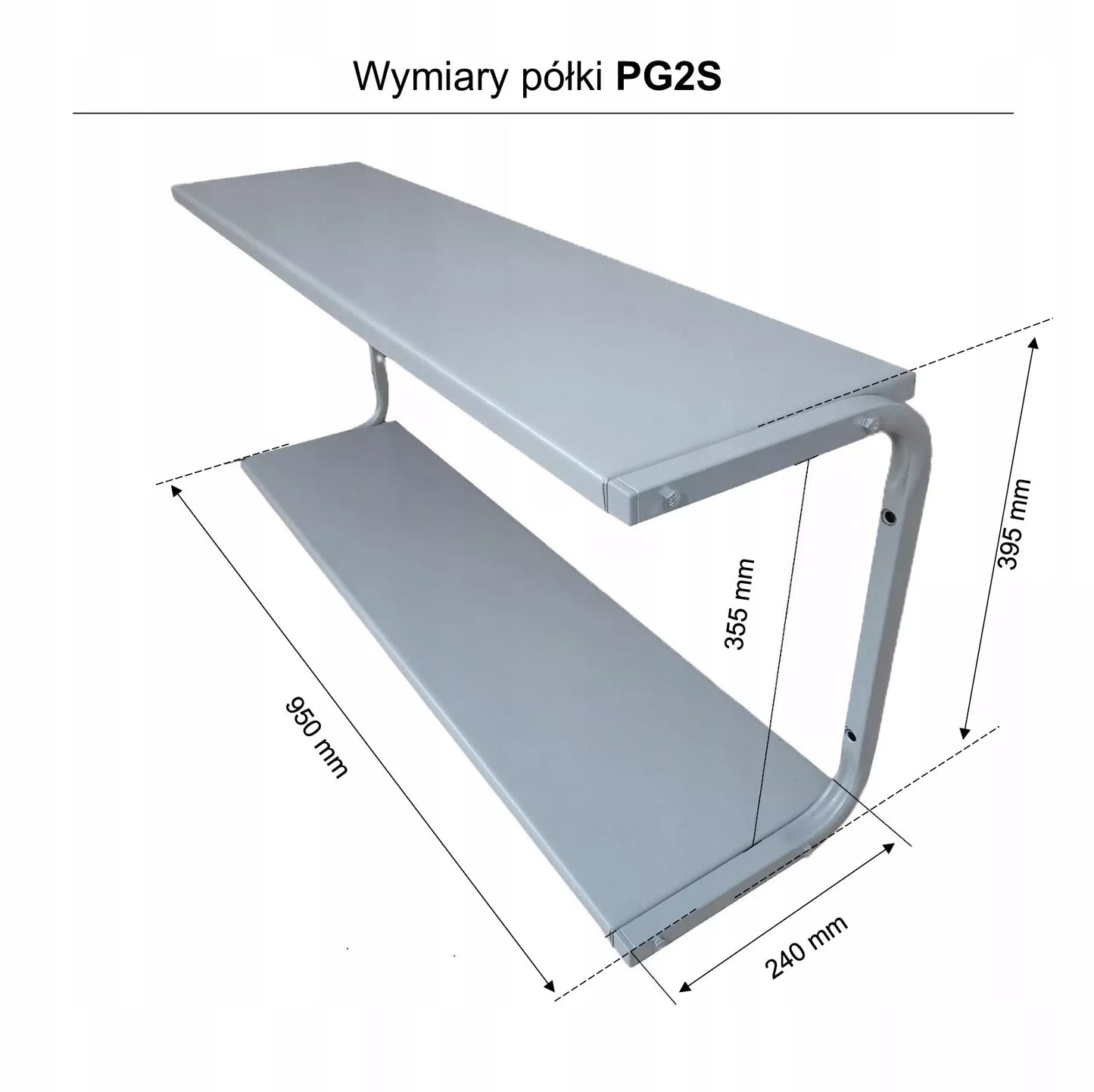 Metalinė sieninė lentyna 95 cm dviguba PG2S dirbtuvėms, loftui, garažui