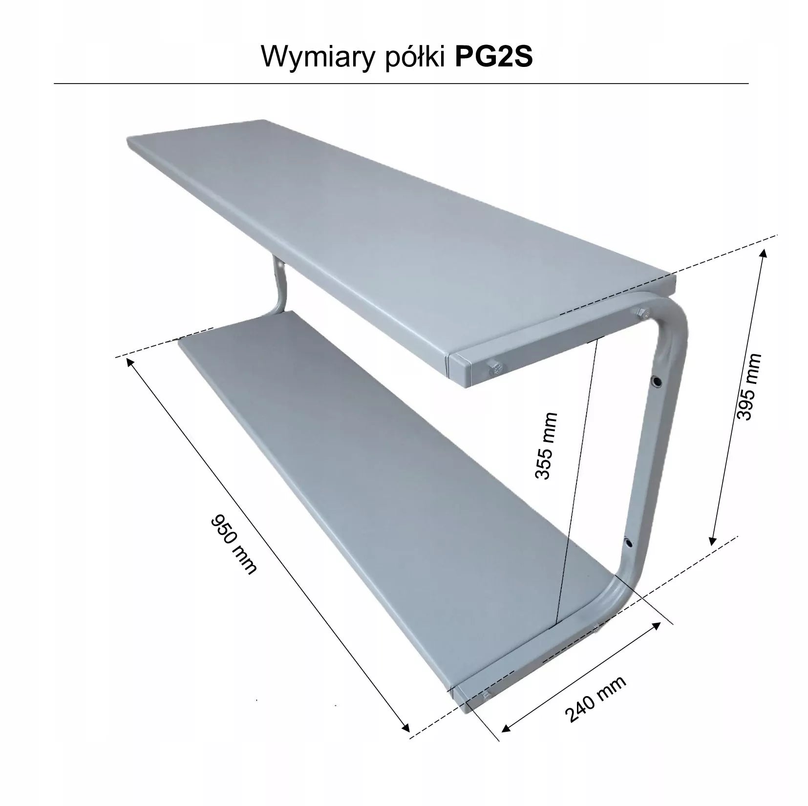 Metalinė sieninė lentyna 95 cm dviguba PG2S dirbtuvėms, loftui, garažui