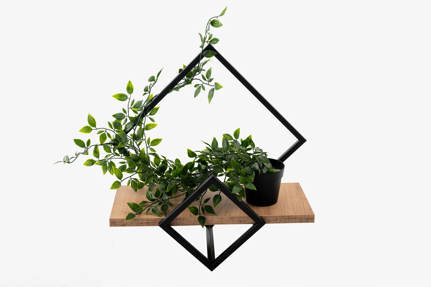 Sieninė lentyna loft stiliaus, pakabinamas augalų laikiklis, ąžuolo "craft" raštas